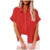 Summer Solid Color Single Breasted Shirt Women's Casual Lapel Short Sleeve Loose Blouse Top