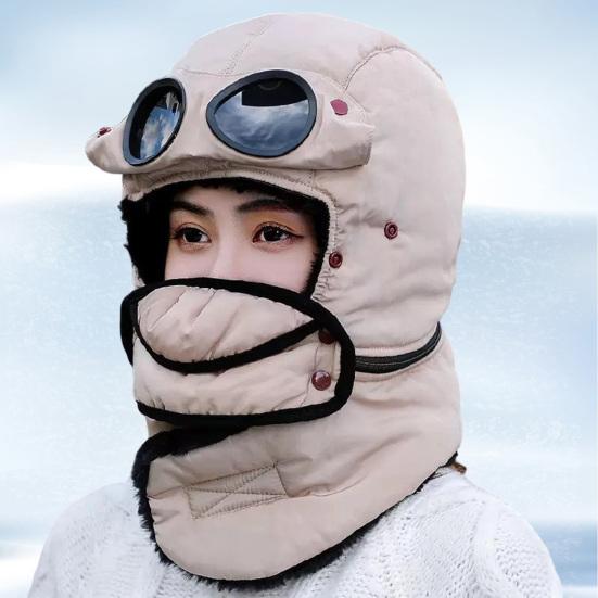 Riding Headgear Thermal Hat with Detachable Scarf Zipper Design Windproof Glasses Skiing Riding Winter Hat