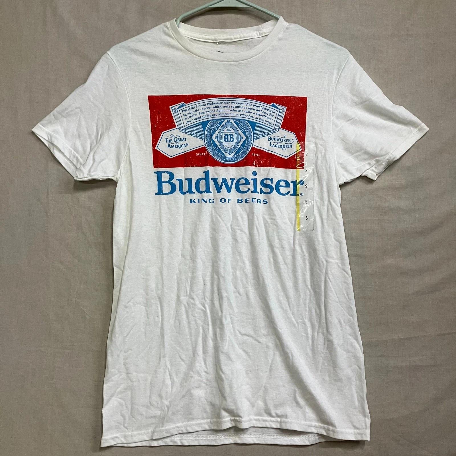 

Budweiser Graphic T-Shirt Men s White King of Beers Short Sleeve Crew Neck 4XL