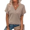 2026 Loose Women's Casual Striped Textured Short-Sleeve Summer New V-Neck Knit T-Shirt Women's Clothing