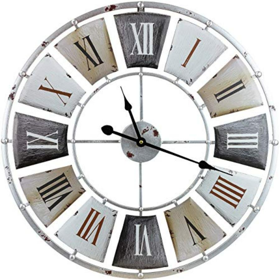 

Decorative Large 24-Inch Wall Clock for Living Room Vintage Industrial Modern Rustic Farmhouse Style Oversized Roman Numeral Cl срібний