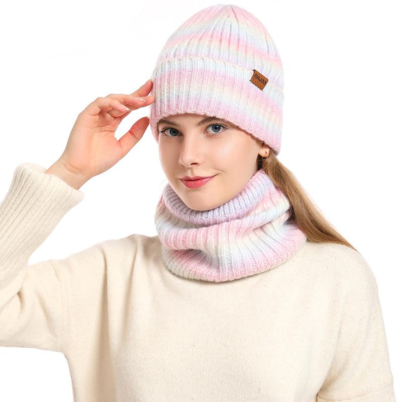 

Осенне-зимний женский шарф и шапка, комплект из двух предметов с градиентным переходом, ветрозащитная теплая вязаная шерстяная шапка