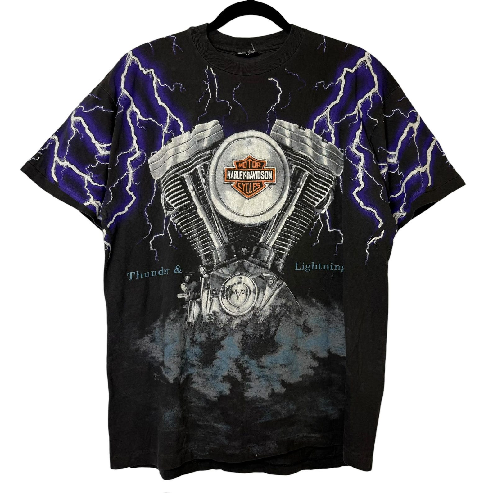 90s Harley Davidson Thunder & Lightning AOP T shirt (B2267) 2XL