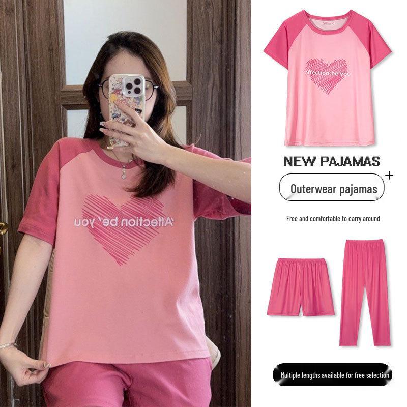 Women's Spring & Autumn Cotton Pajama Set: Sweet Short Sleeve & Shorts, 3-Piece for Summer Home Wear