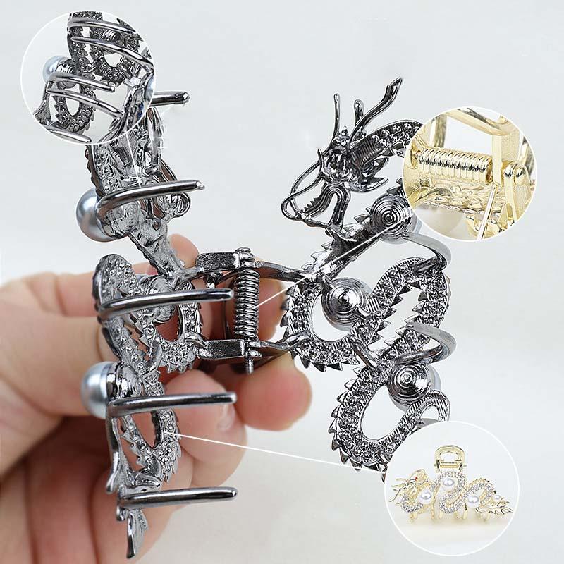 Blauer Drachen Haarkamm mit Perle Haarspange Frauen Einfache Tierkreis Haarspange Legierung Metall Haarkamm Hai-Klammer Mode Haarschmuck