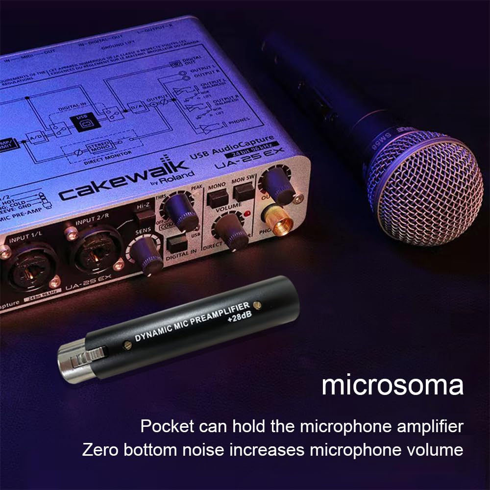 Karlak Mikrofon Mikrofon Geringes Rauschen Verstärkung XLR-Anschluss für Dynamische für Bühne Karaoke Live Plug and Play Mikrofon Vorverstärker Vorverstärker, In-line