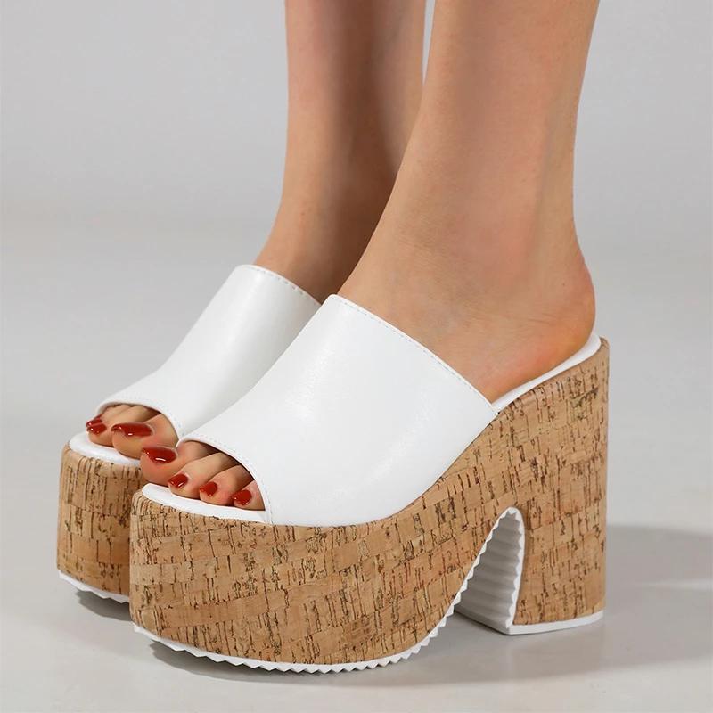 Eilyken Summer Fashion Chunky Platform Wedges Heels Women Slippers Street Style Square Toe Slide Ladies Shoes