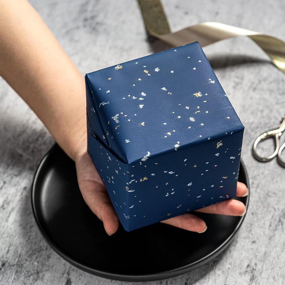 1 Rolle Sternennacht Geschenkpapier Elegantes Blaues Goldfolienpapier Für Geburtstage Feste Hochzeitsfeier Geschenke Einwickler
