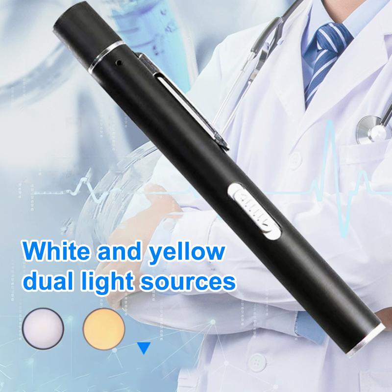 Tragbarer Mini-Pupillenstift mit doppelter Lichtquelle, oraler Pupillen-Taschenlampe, LED-Pflege-Taschenlampe, medizinischer Hand-USB-wiederaufladbarer Outdoor-Fisch