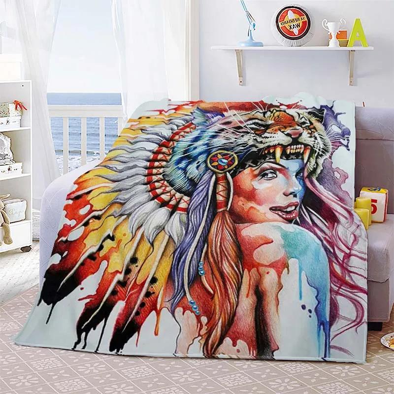 Indian Hunter Indigenous Culture Blanket Light Comfortable Flannel Blanket Quilt Bedspread Home Gift