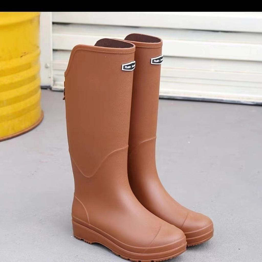 High tube rain shoes men's and women's non-slip waterproof shoes thick sole wear-resistant long tube water boots outdoor wading rubber shoes fashion