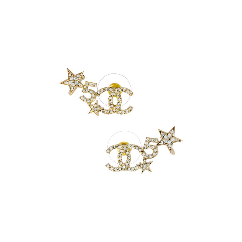CHANEL Star No. 5 Metal and Rhinestone Earrings Women's Gold