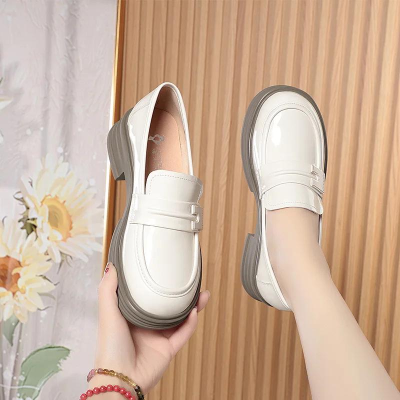 Fashion Chunky Loafers Shoes 2025 Spring Women Japanese Style Slip On Black Single Pumps Shoes Women Fashion Girls Thick Sole Heel