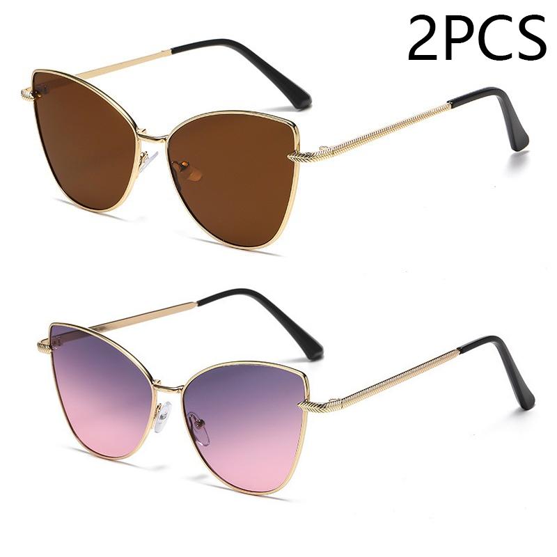 New Retro Metal Small Frame Cat-eye Sunglasses Womean Style European And American Fashion Street Photo Decorative Sungla Uv400