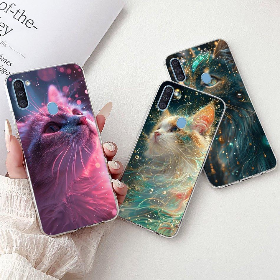 For Samsung Galaxy A11 M11 Phone Case Samsung A11 M11 A115F M115F Elegant Floral Cat Painted Soft Silicone Transparent TPU Cases