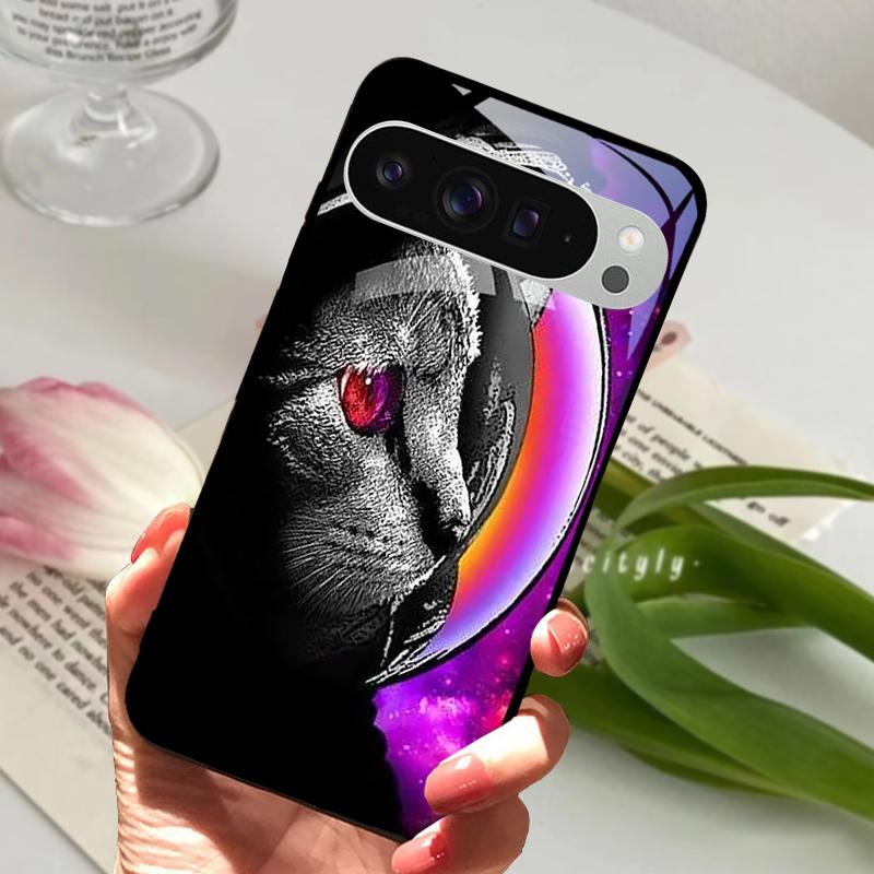 For Google Pixel 9 Pro XL Case Pixel9 Cute Animal Tempered Glass Phone Cover For GOOGLE PIXEL 9A Glass Protective Fundas Cases