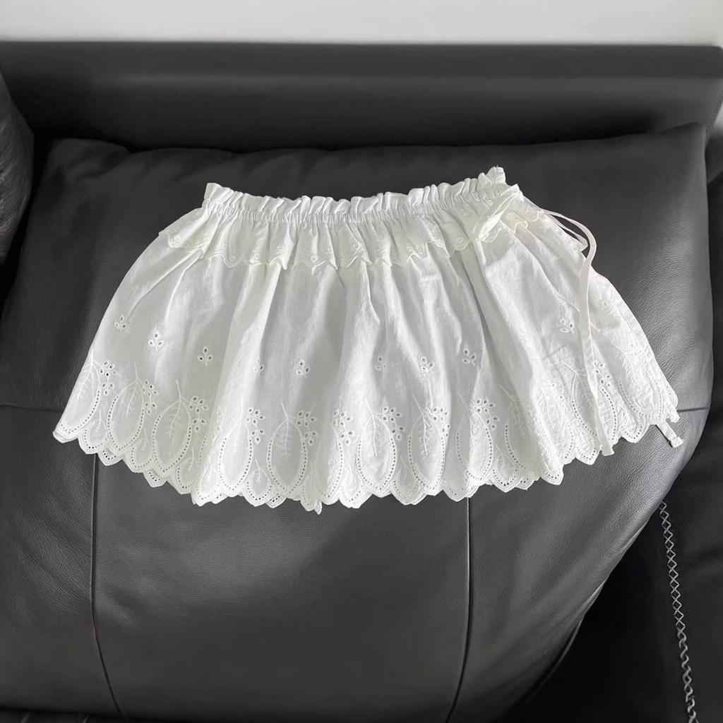 Women's Casual Versatile Sweet Side Tie Layered Cotton Skirt with Embroidered Apron