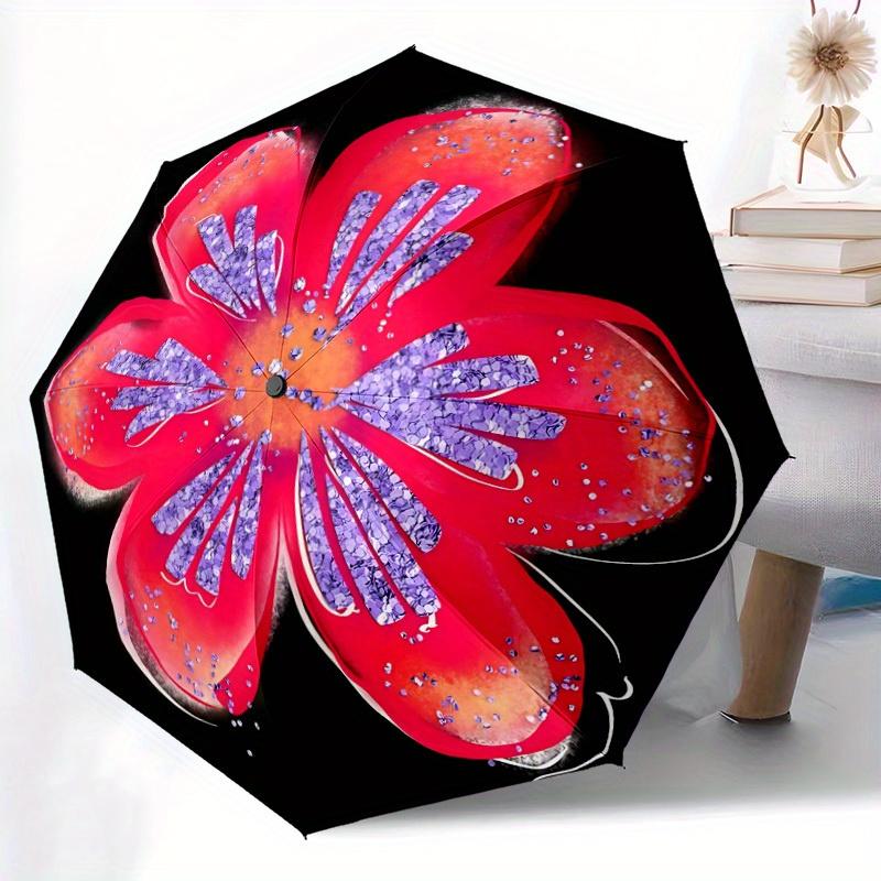 1pc Floral Sparkle Automatic Open/close Folding Compact Umbrella, 8-Rib Sturdy Canopy, Lightweight Portable, Commuting Use, Gift, Outdoor Umbrella, Tr