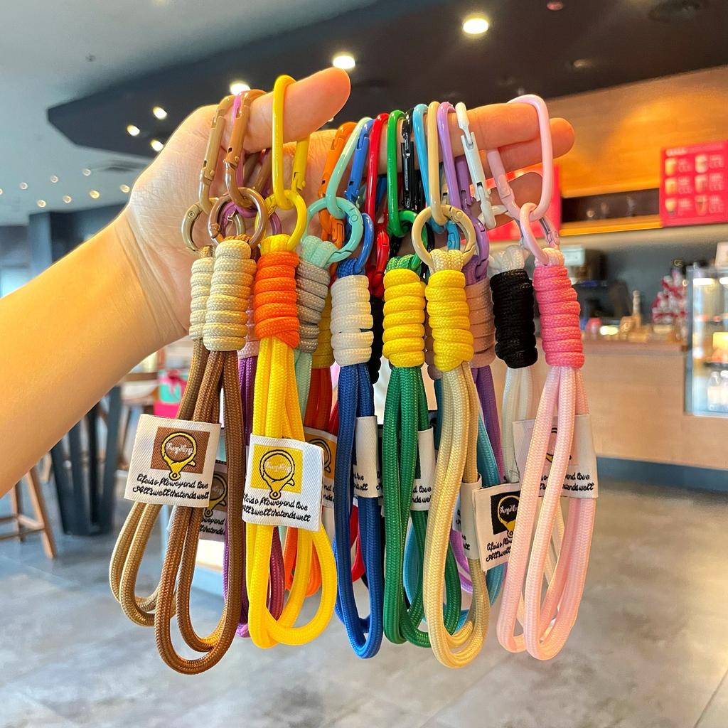 Hand Woven Umbrella Double Rope Nylon Rope Keychain Hiking Buckle for DIY Making Bag Pendant Keychain Charm