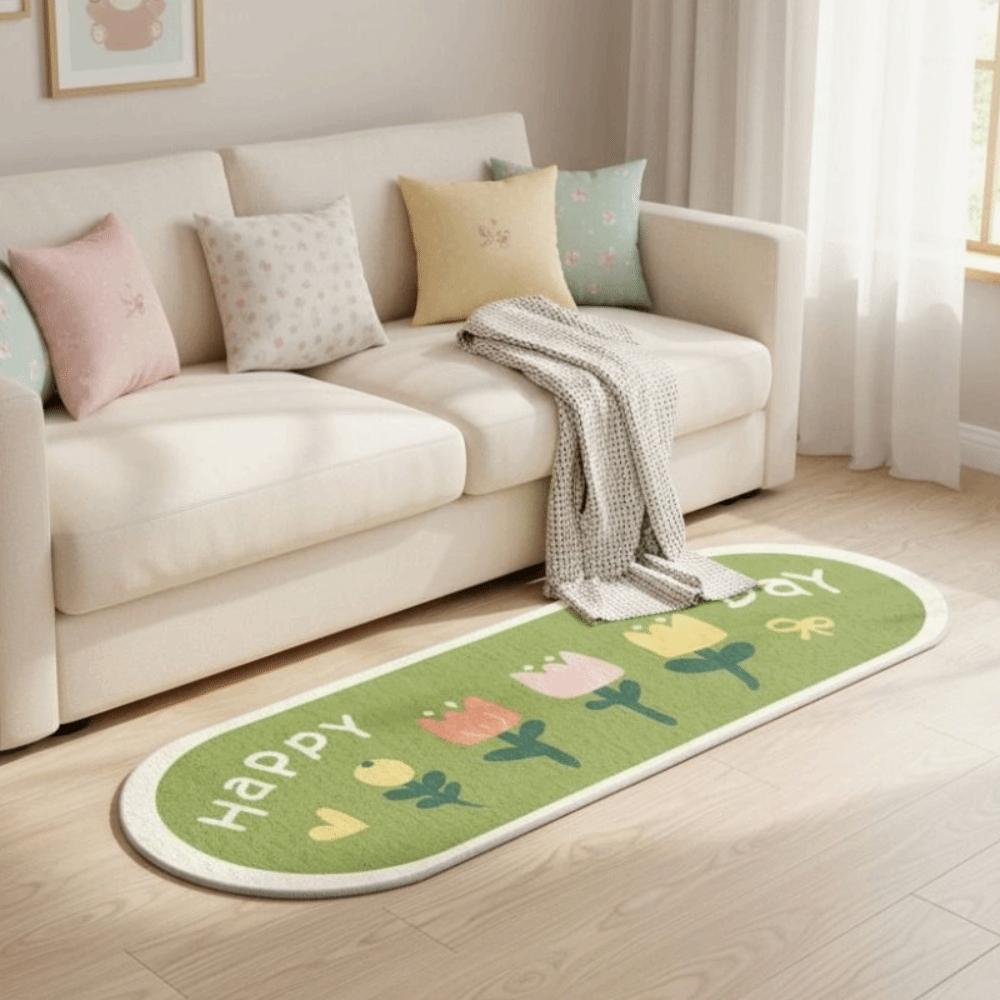 Imitation Cashmere Cartoon Pattern Bedside Carpet Plush Doormat Oval Bedroom Rug  Sofa Area