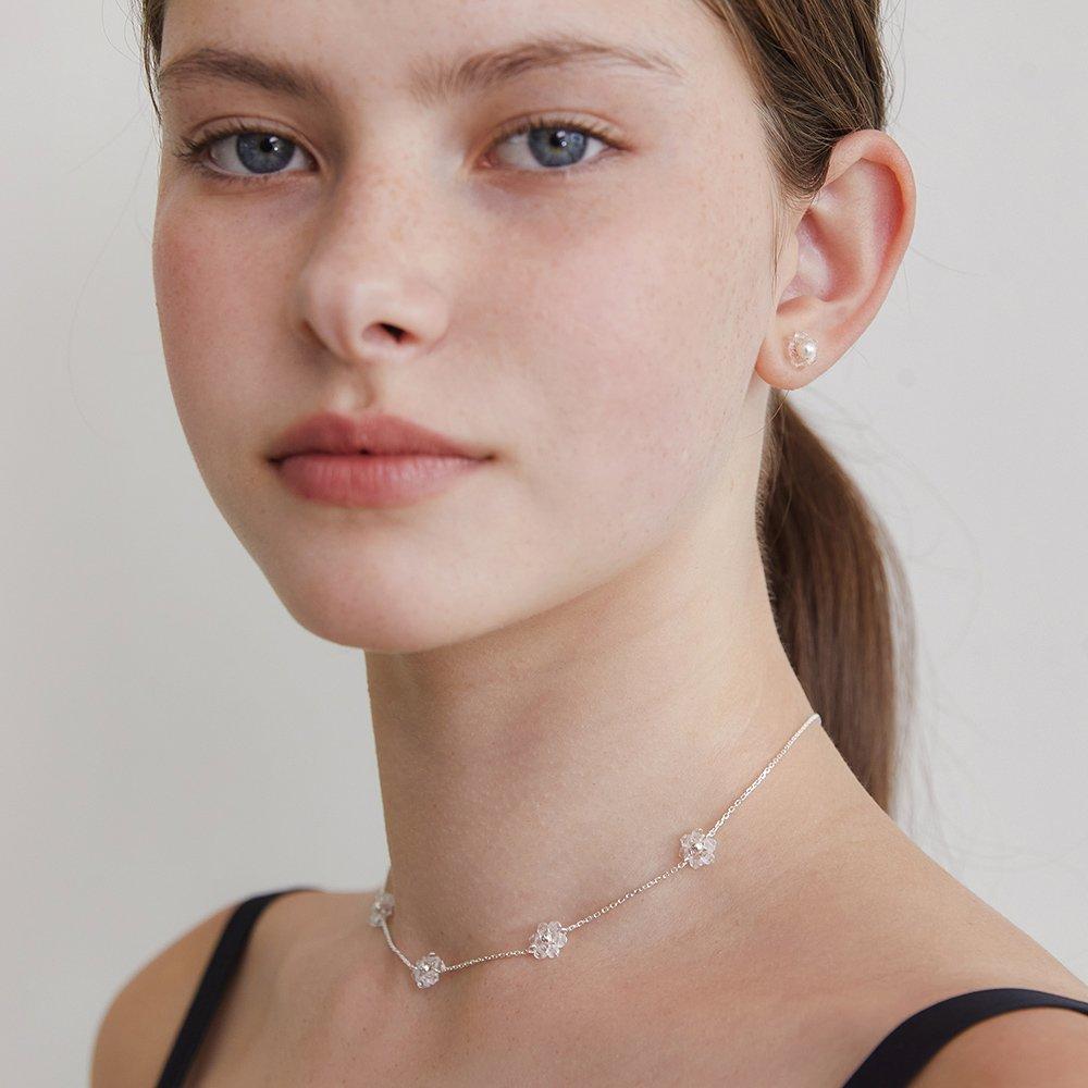 (Silver 925) Crystal Flower Earrings Ec3100