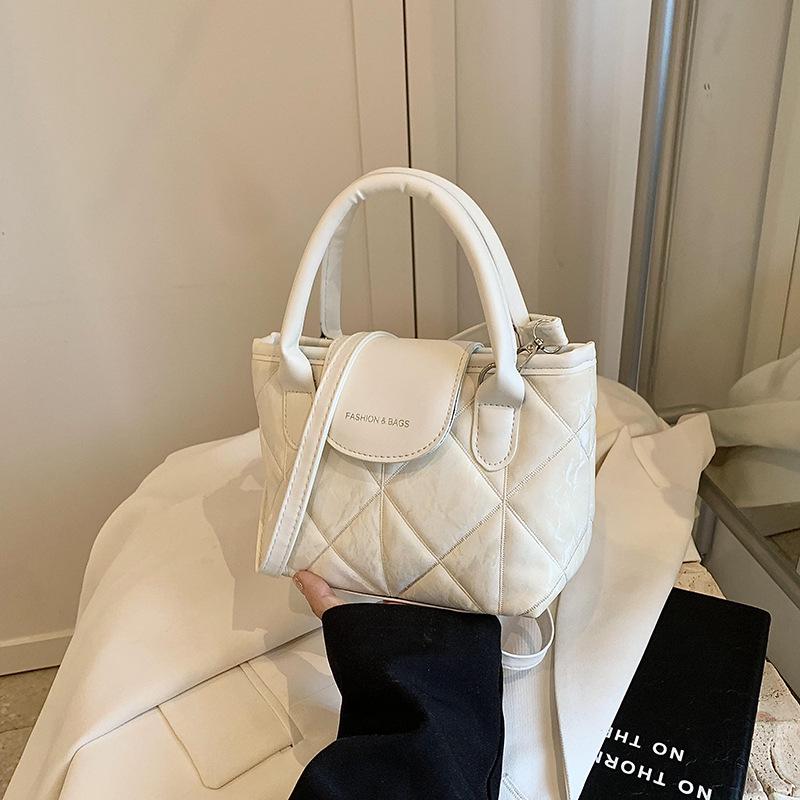 Женская модная сумка-ведро в корейском стиле - сумка-мессенджер с ромбовидной текстурой, осень 2025 г. белый
