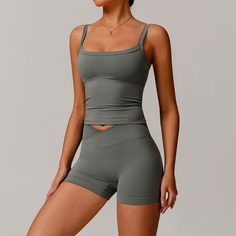 Fashion Nude Feel Brushed Yoga Clothes Suit Women's Big Neckline off-Shoulder Long Sleeves Tight Sports Fitness Pant Belt Chest Pad