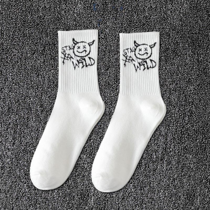 Grimace Large Size Women's Sports Socks Black and White Basketball Stockings Autumn and Winter Men's Medium Tube Socks
