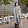 Damen Oversize Knielanger Wollmischmantel in Haferflockenfarbe Herbst Winter Leichte Schicke Oberbekleidung