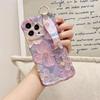 Blue Floral Oil Painting Phone Case with Wrist Strap for iPhone 15 Pro Max and Apple 14 Pro