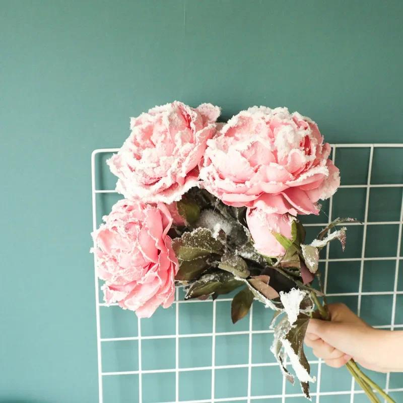 1Pc Home Decoration Wedding Fake Flower Christmas Snow Peony Simulation Flower