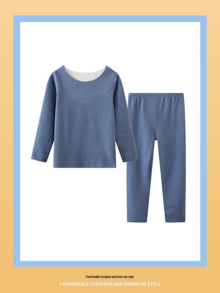 2025 Autumn/Winter Kids' Thermal Underwear Set – Warm Solid Color Base Layer, Long Sleeve & Pants Two-Piece Pajamas