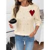 Autumn Round Neck Contrasting Color Heart Jacquard Knitted Sweater for Women's Casual Simple Hollow Out Versatile Sweater