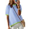 Women's Summer New Round Neck Striped Collision Colour Short Sleeve Casual Jumper