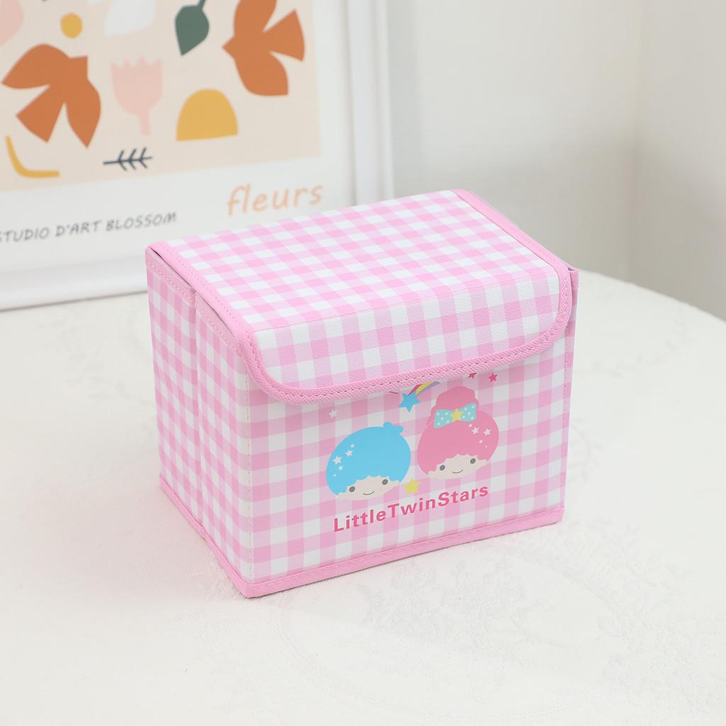 Hello Kitty Kuromi Cinnamoroll Melody Grid Pattern Foldable Flip Storage Box For Office And Bedroom Storage