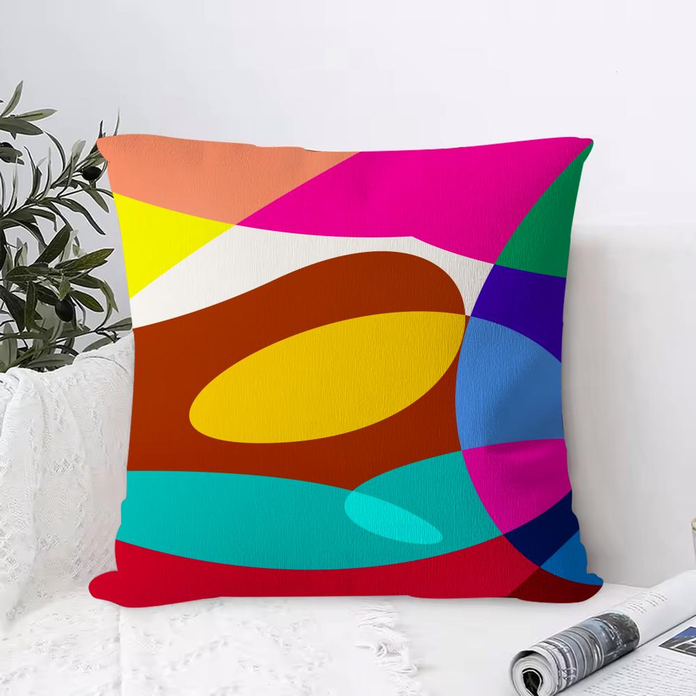 Abstract Curve Contrasting Colors Cushion Cover Anti-dustmite Pillowcase Invisible Zipper Silky Short Plush Sofa Cushion Cover