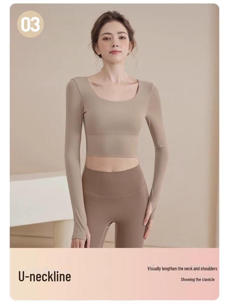 2025 Women's Spring Long-Sleeve Yoga Top with Chest Pads for Professional Fitness and Pilates