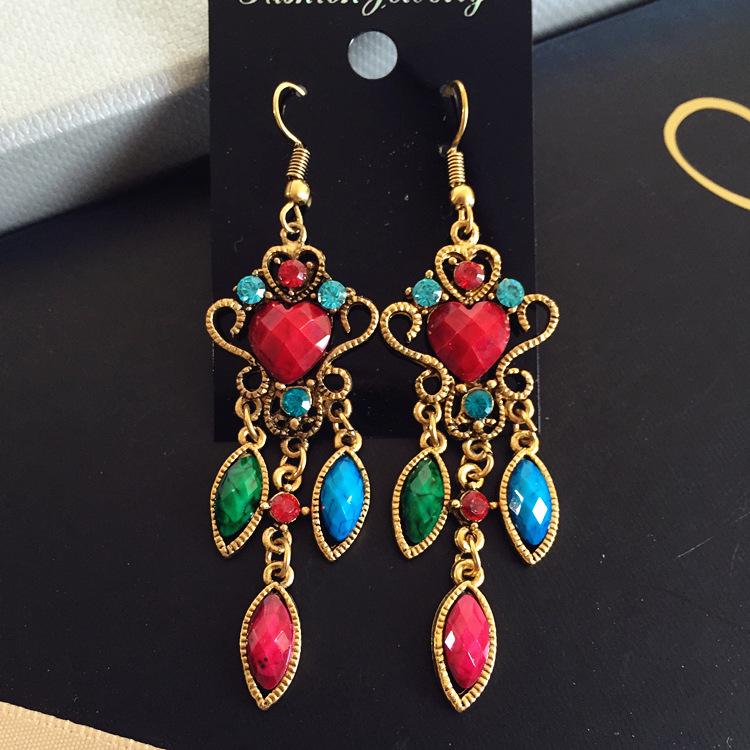 Vintage court gem set earrings long temperament bohemian earrings niche earrings women