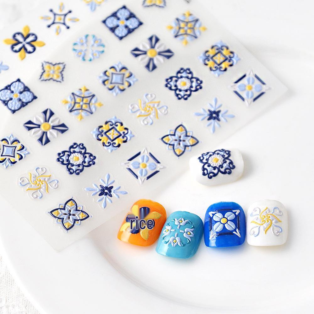 

Bohemian Ethnic 5D Nail Stickers - Self-Adhesive, Three-Dimensional Decoration