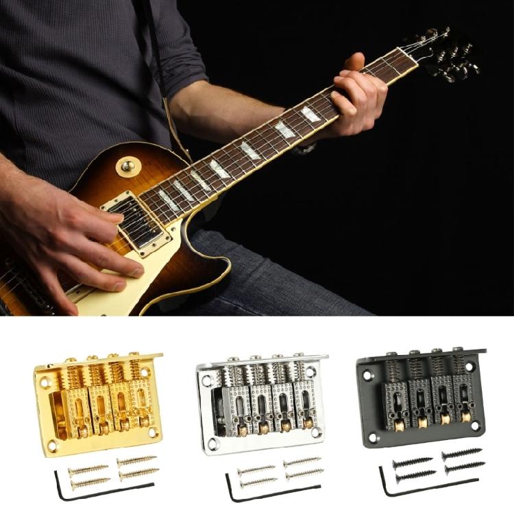 Electric Guitar Fixed Bridge, Zinc Alloy 4 String Guitar Bridge Roller Tailpiece