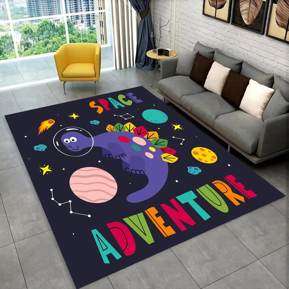 3D Cartoon Dinosaur Space Cute Dino Children Area Rug,Carpet for Living Room Bedroom Sofa Doormat Decoration, Non-slip Floor Mat