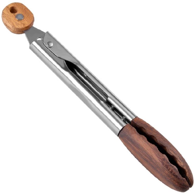 High Quality Wooden Salad Tongs with Stainless Steel Handle Kitchen Utensils Tongs for Easily Food Gripping