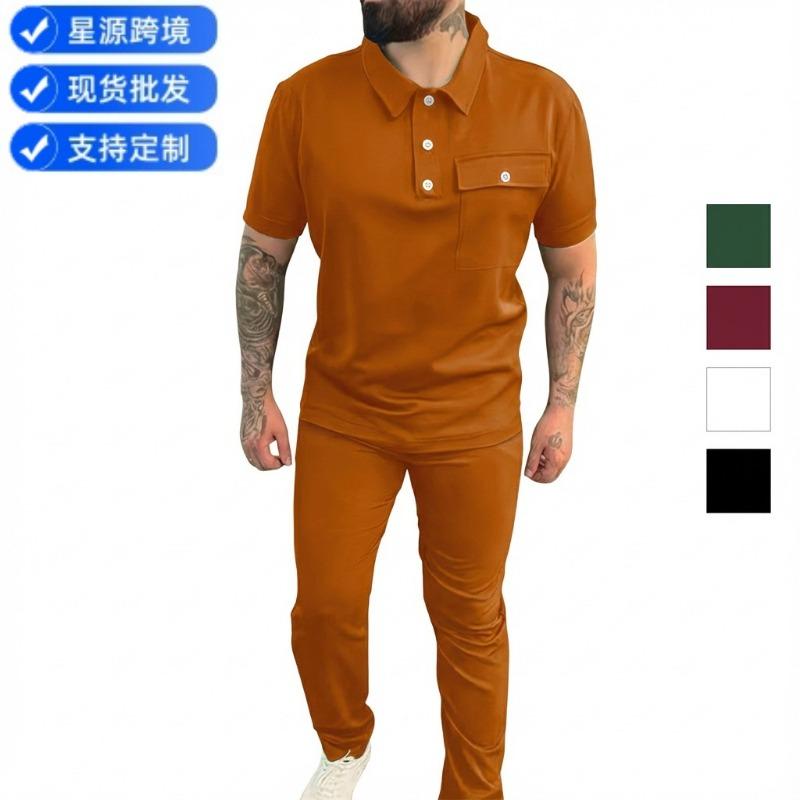 Mens Casual Athletic Short Sleeve T Shirt And Long Pants Two Piece Set