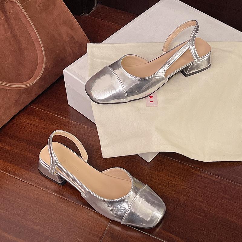 

Модные универсальные босоножки на низком каблуке 2025 лето квадратный носок толстый каблук сумка носок пустые босоножки женская обувь низкий каблук полые босоножки 38 серебряный