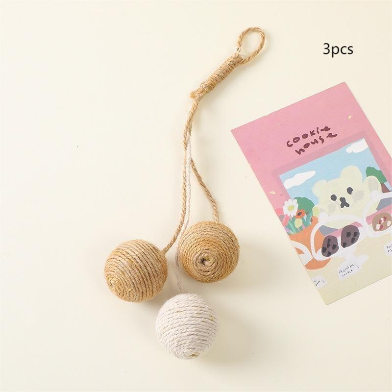 Durable Hemp Chew Toy For Cats Interactive Feathered Ball Teeth Grinding And Biting Fun