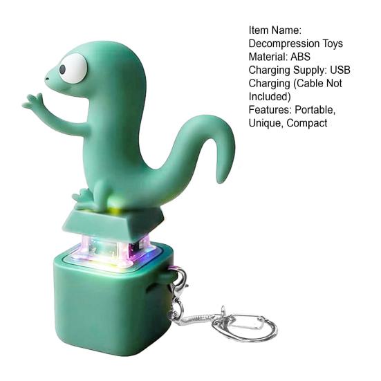 Lizard Button Keychain Decompression Toys Funny Lizard Sounds And Flash Effects Rechargeable Portable Stress Relief Fidget Toy for All Ages