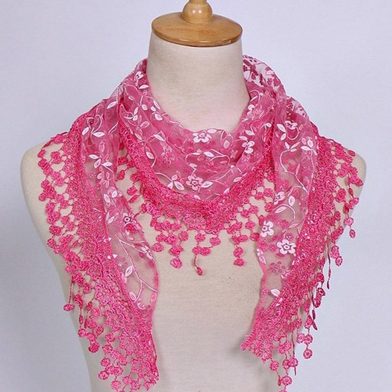 2025 New Floral Lace Triangle Scarf Tassel Shawl Female Classic Casual Transparent Breathable Scarves Sunscreen