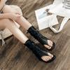 Spring 2025 cross toe strap sandals with wedge heel and inner height increase for women mesh breathable Roman cool boots