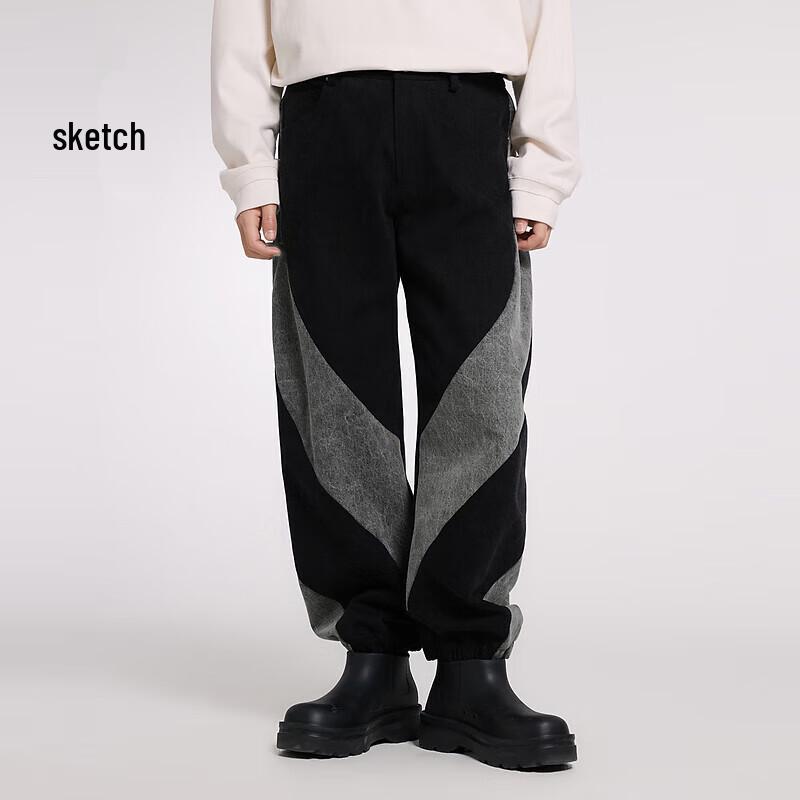 CROQUIS Men's 2024 Spring Patchwork Wide-Leg Denim Jeans