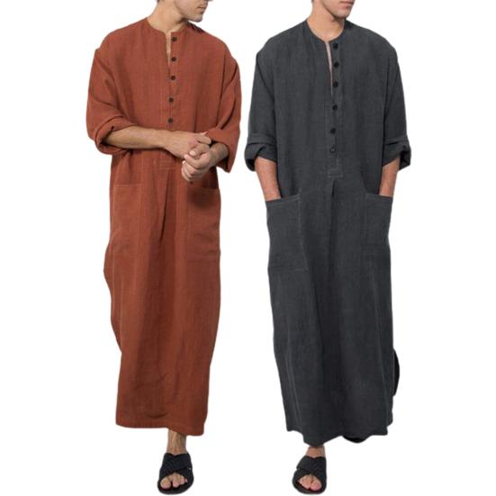Bata para Hombre Cuello Redondo Mangas Largas Sencilla Dividida Pulóver Media Botonadura Simple Longitud Tobillo Tallas Grandes Ligera Suave Batas de Primavera para Uso Diario